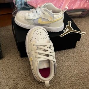 Nike Jordan Kids White and Soft Yellow Sneakers